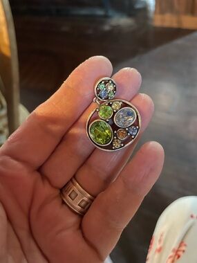 Multicolor Crystal Circle Pendant - Green Accent